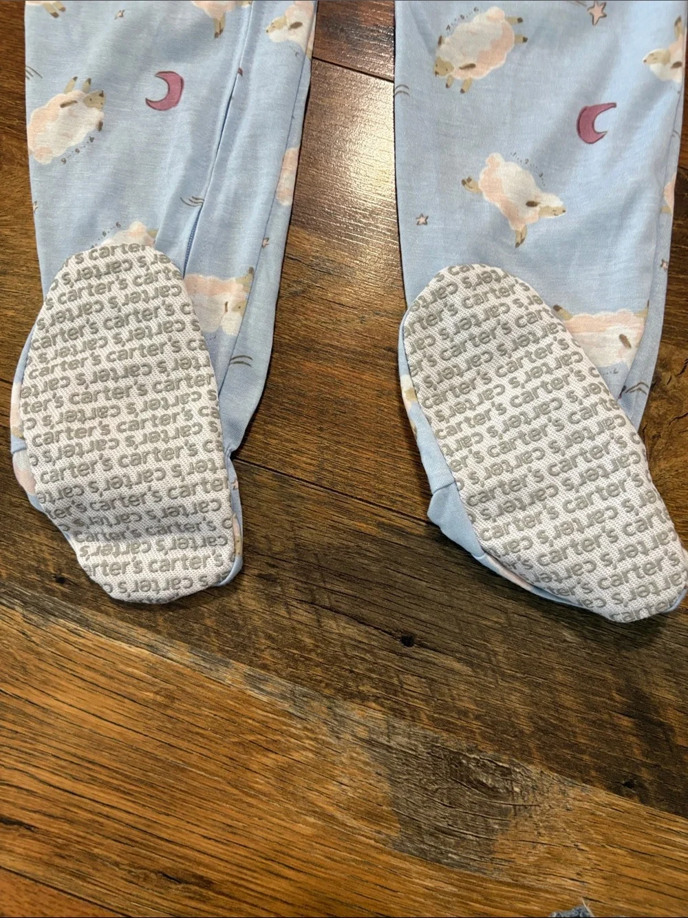 Carter's Pale Blue Footed One-Piece Pajama with Sheep and Moon Print
